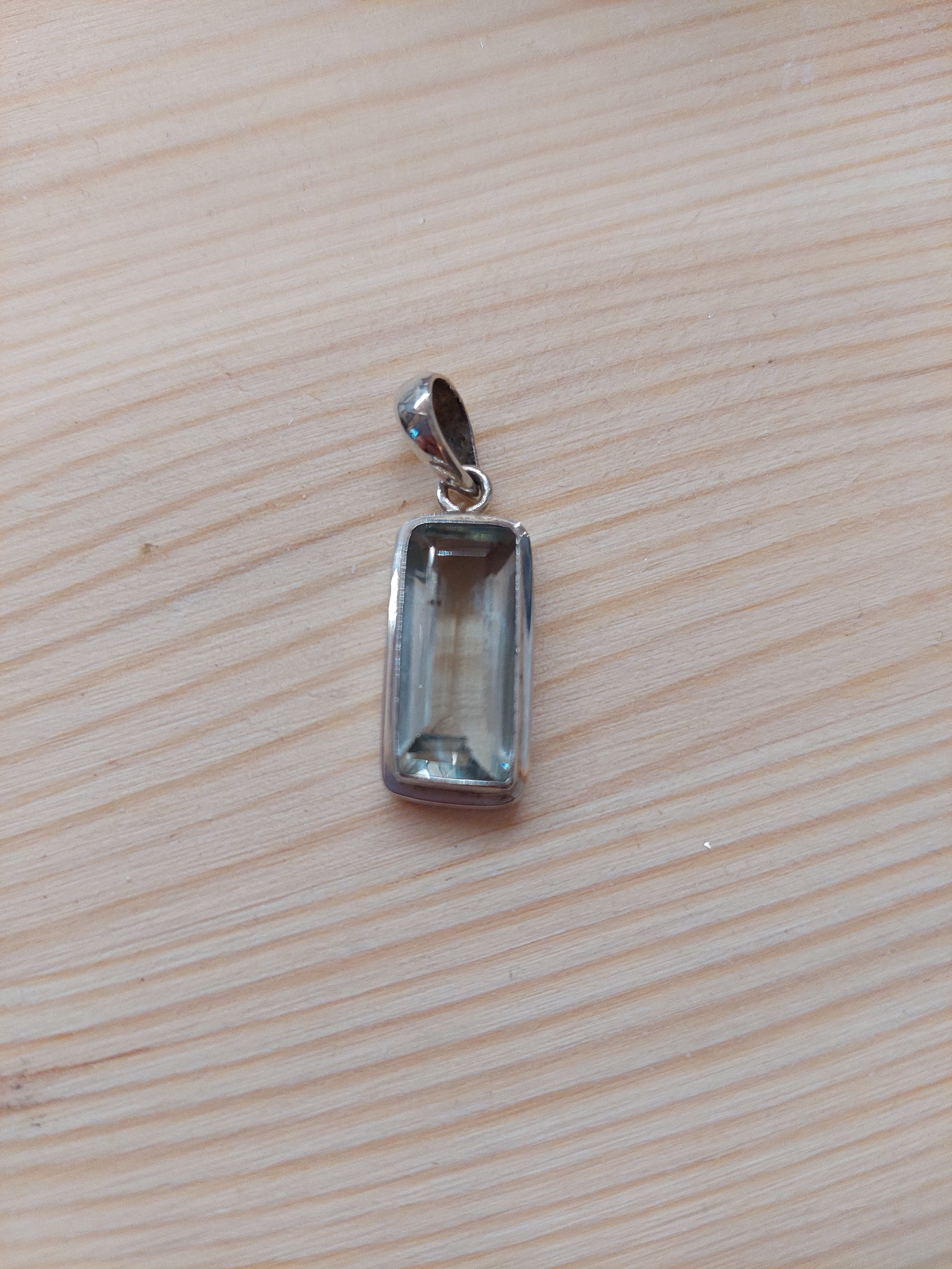 Green Amethyst Rectangular Faceted Pendant - 925 Sterling Silver