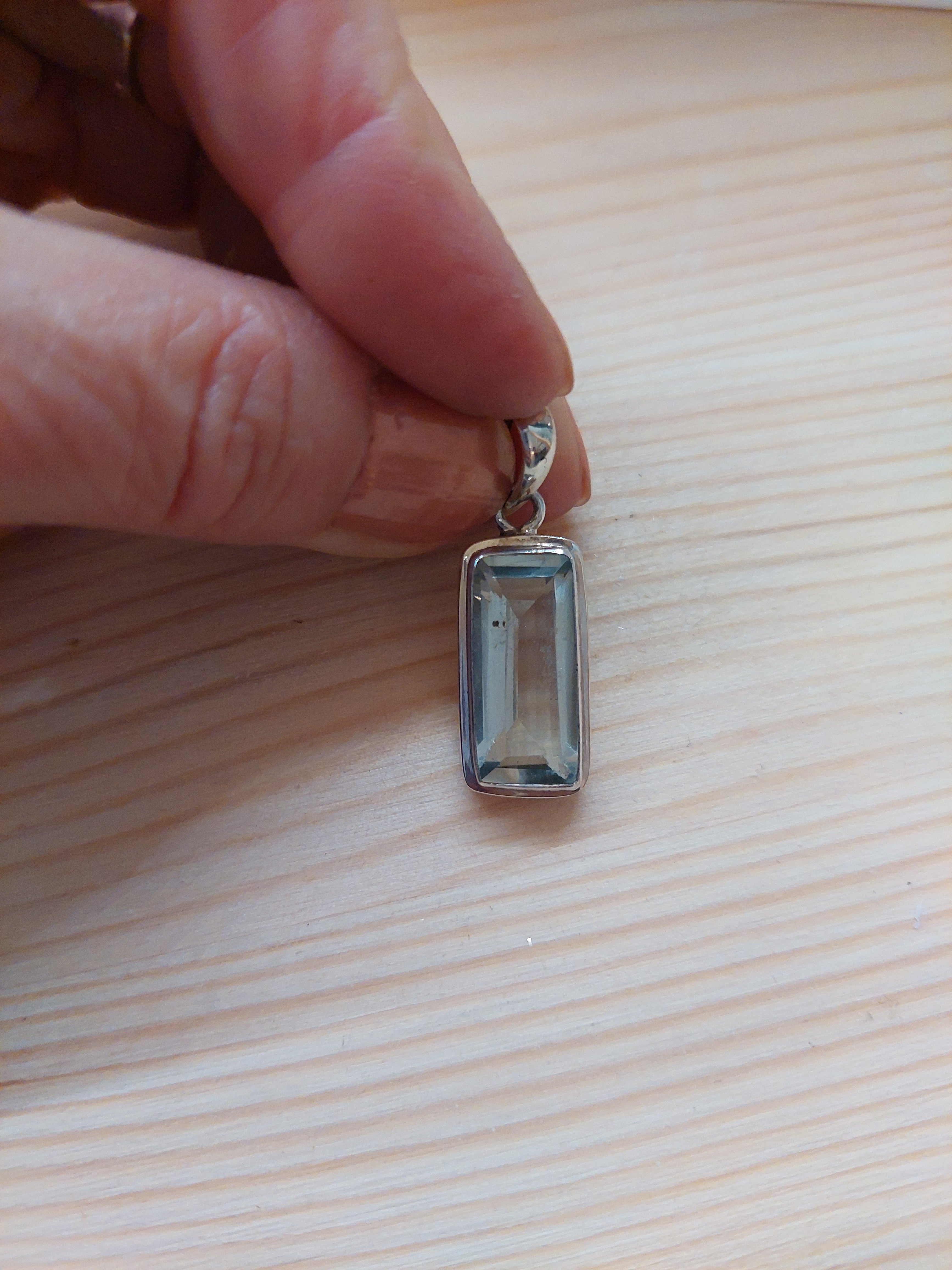 Green Amethyst Rectangular Faceted Pendant - 925 Sterling Silver