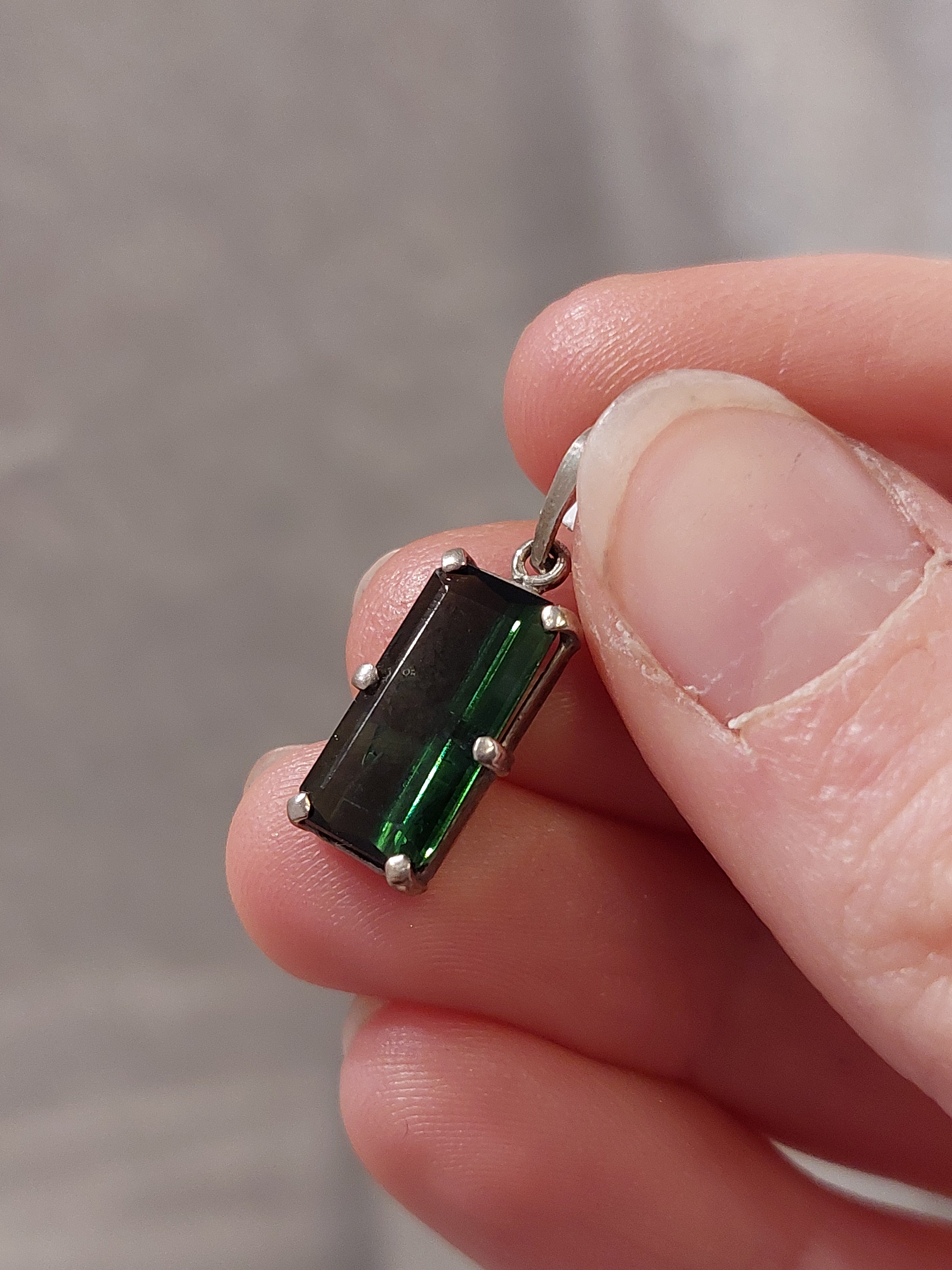 Green Tourmaline Rectangular Pendant - 95 Sterling Silver