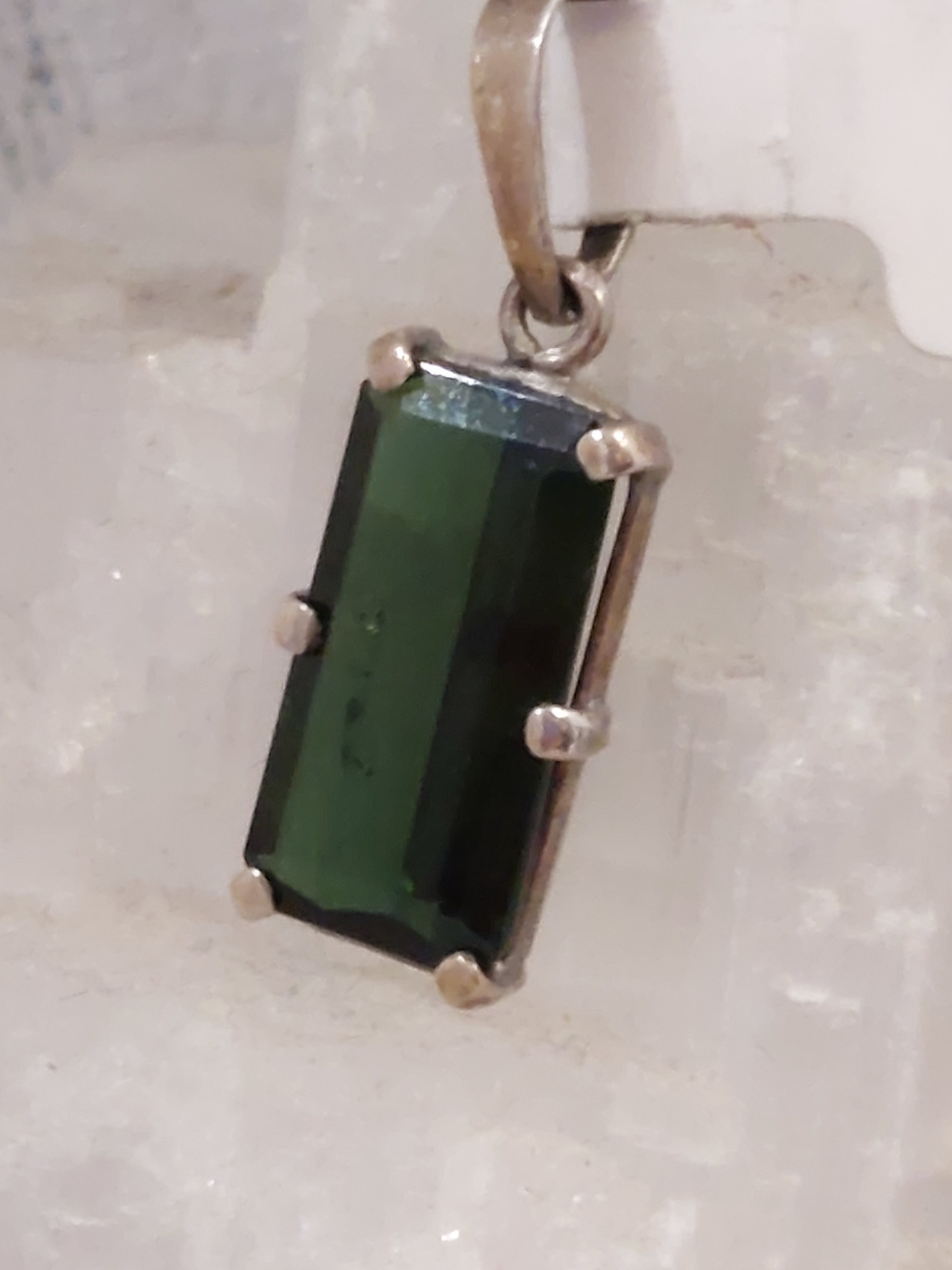 Green Tourmaline Rectangular Pendant - 95 Sterling Silver