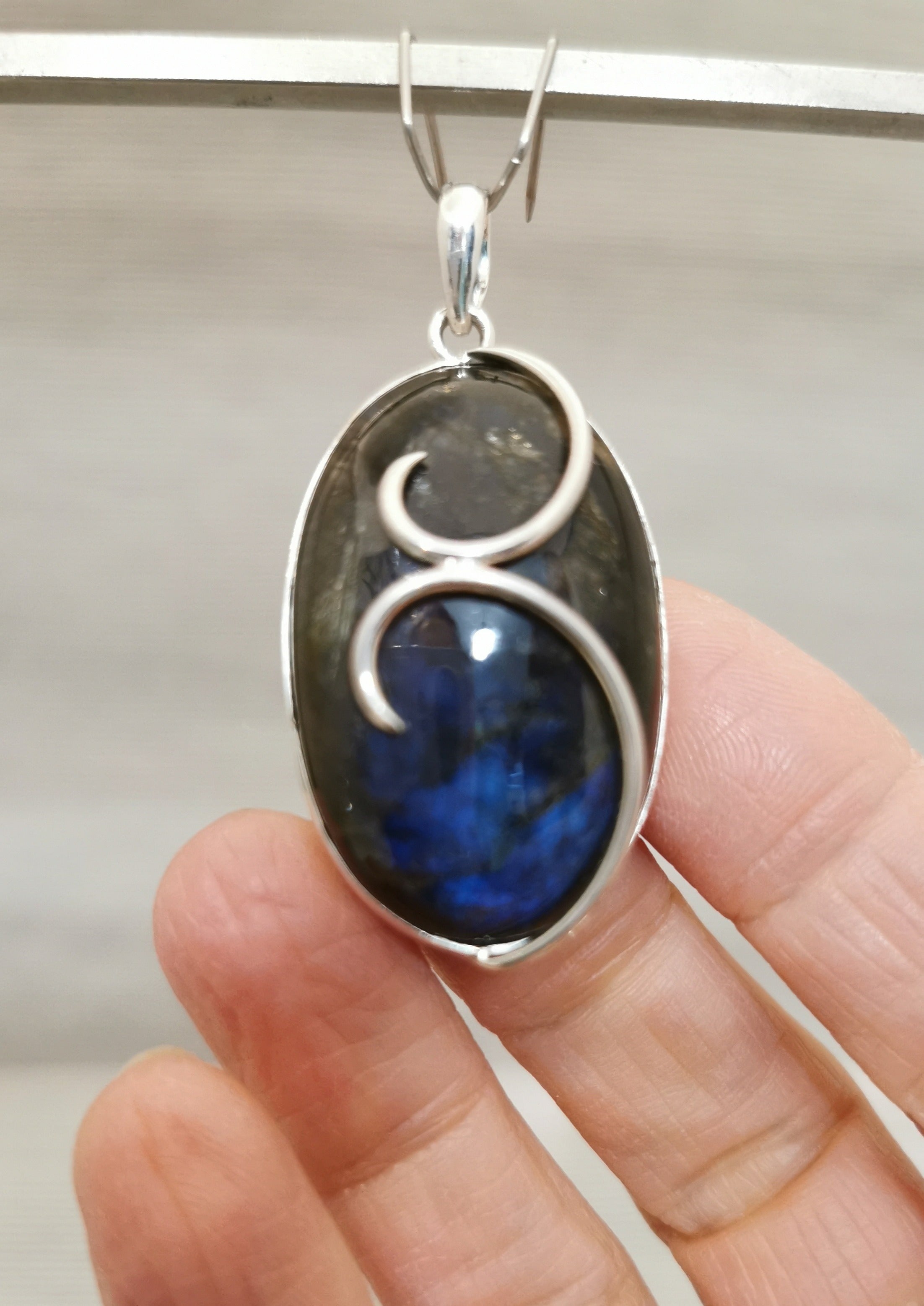 Labradorite Oval Pendant with swirl set in Sterling Silver