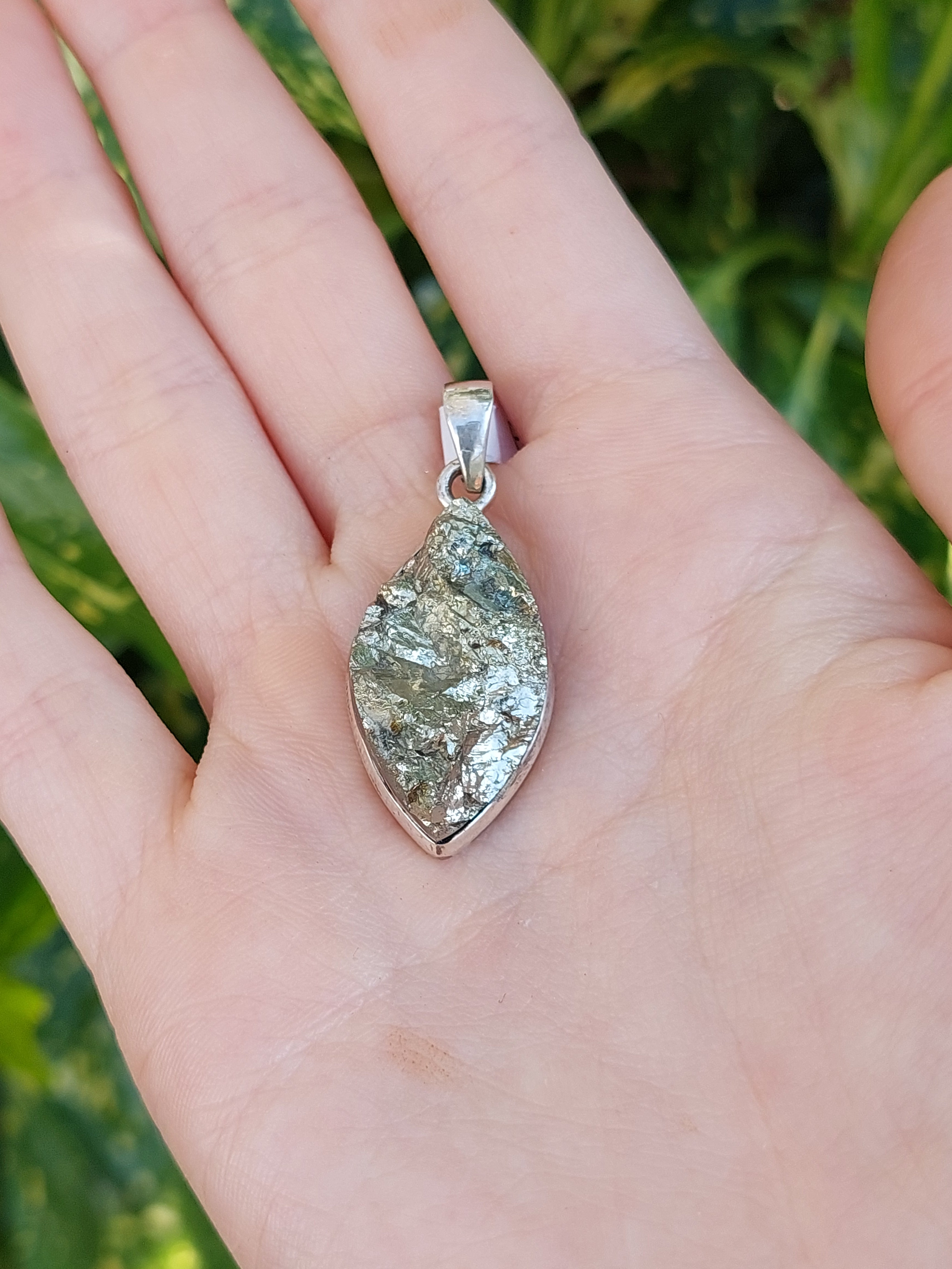 Natural Pyrite Marquise Shaped Pendant