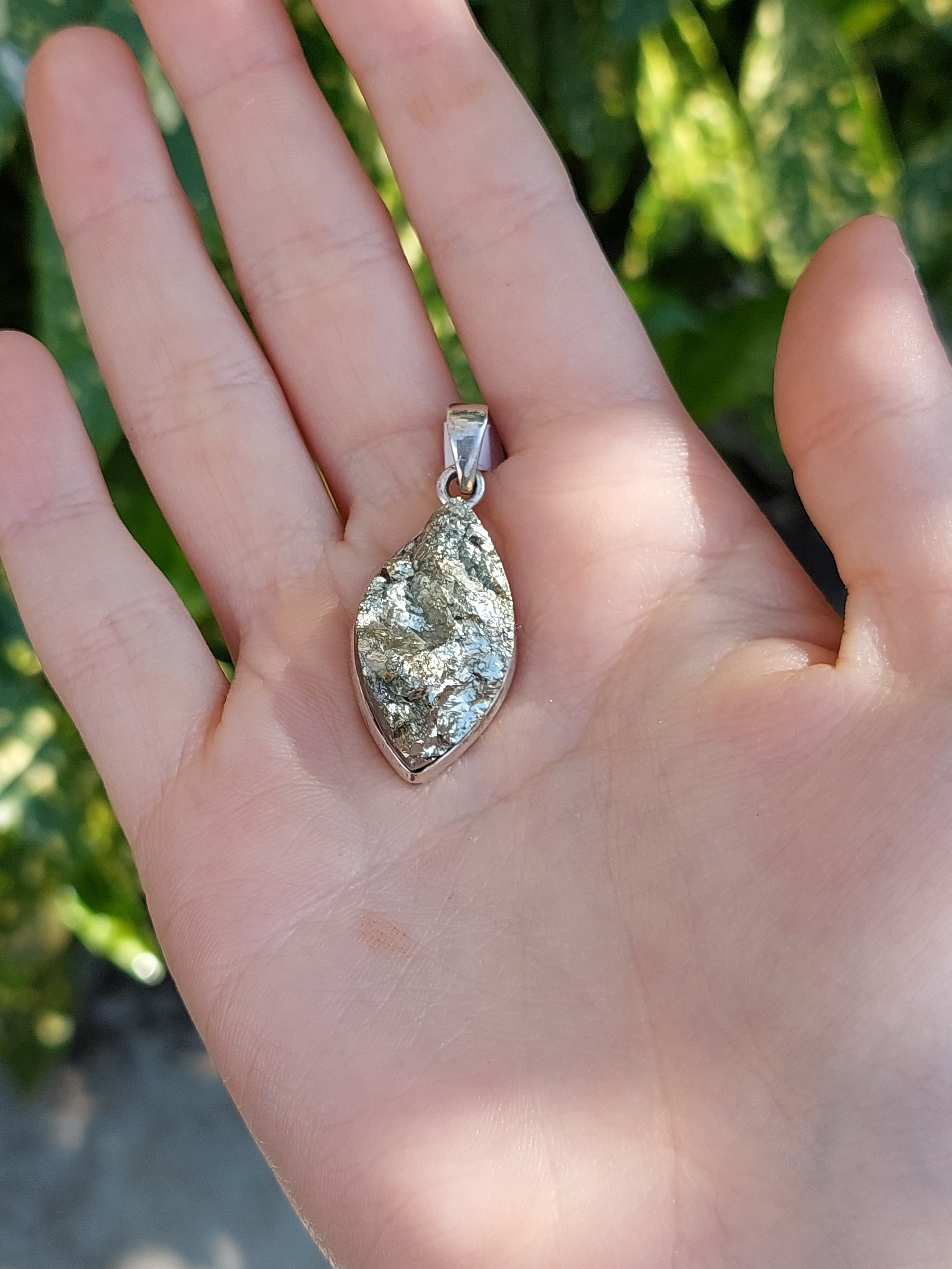 Natural Pyrite Marquise Shaped Pendant