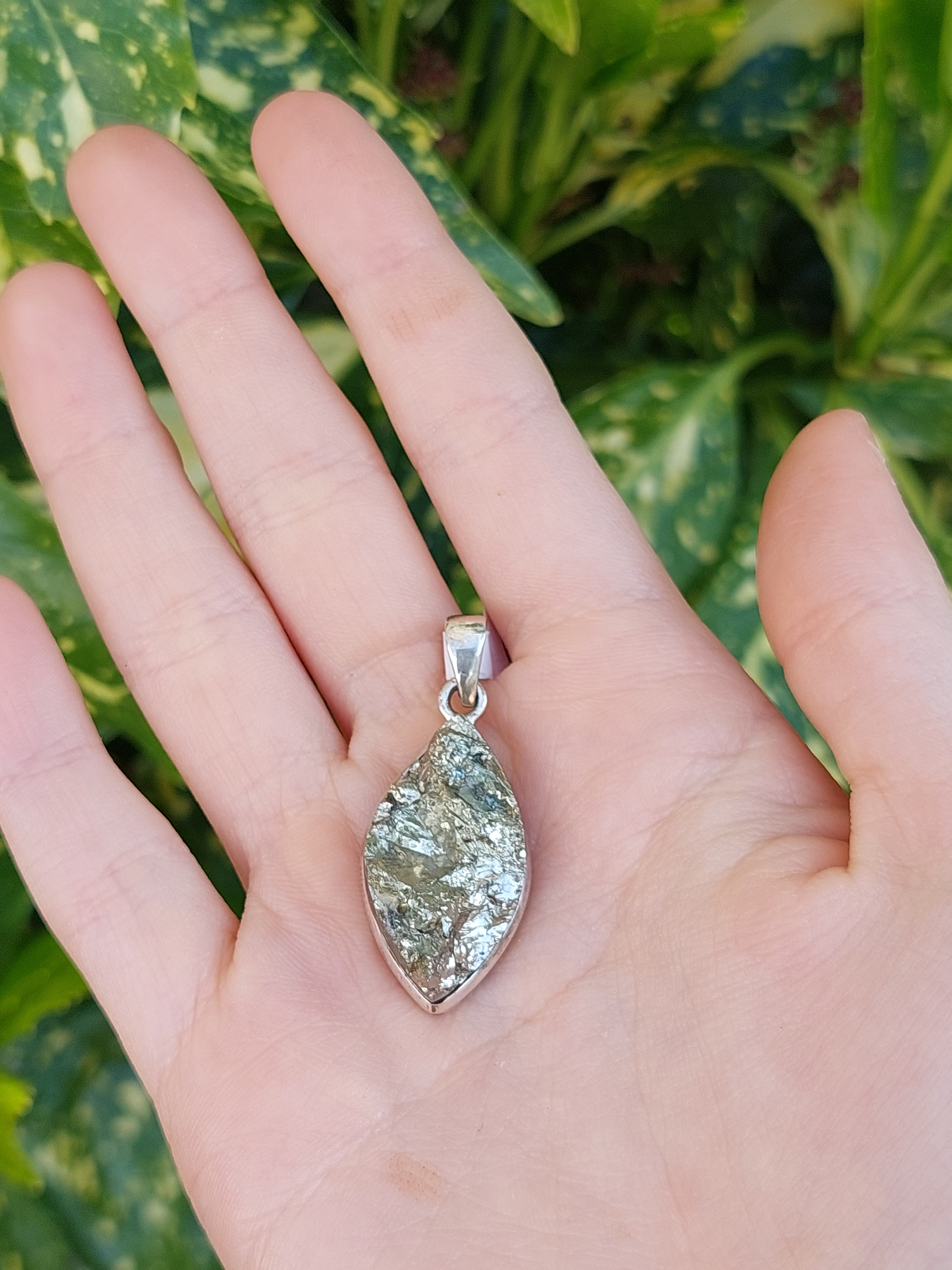 Natural Pyrite Marquise Shaped Pendant