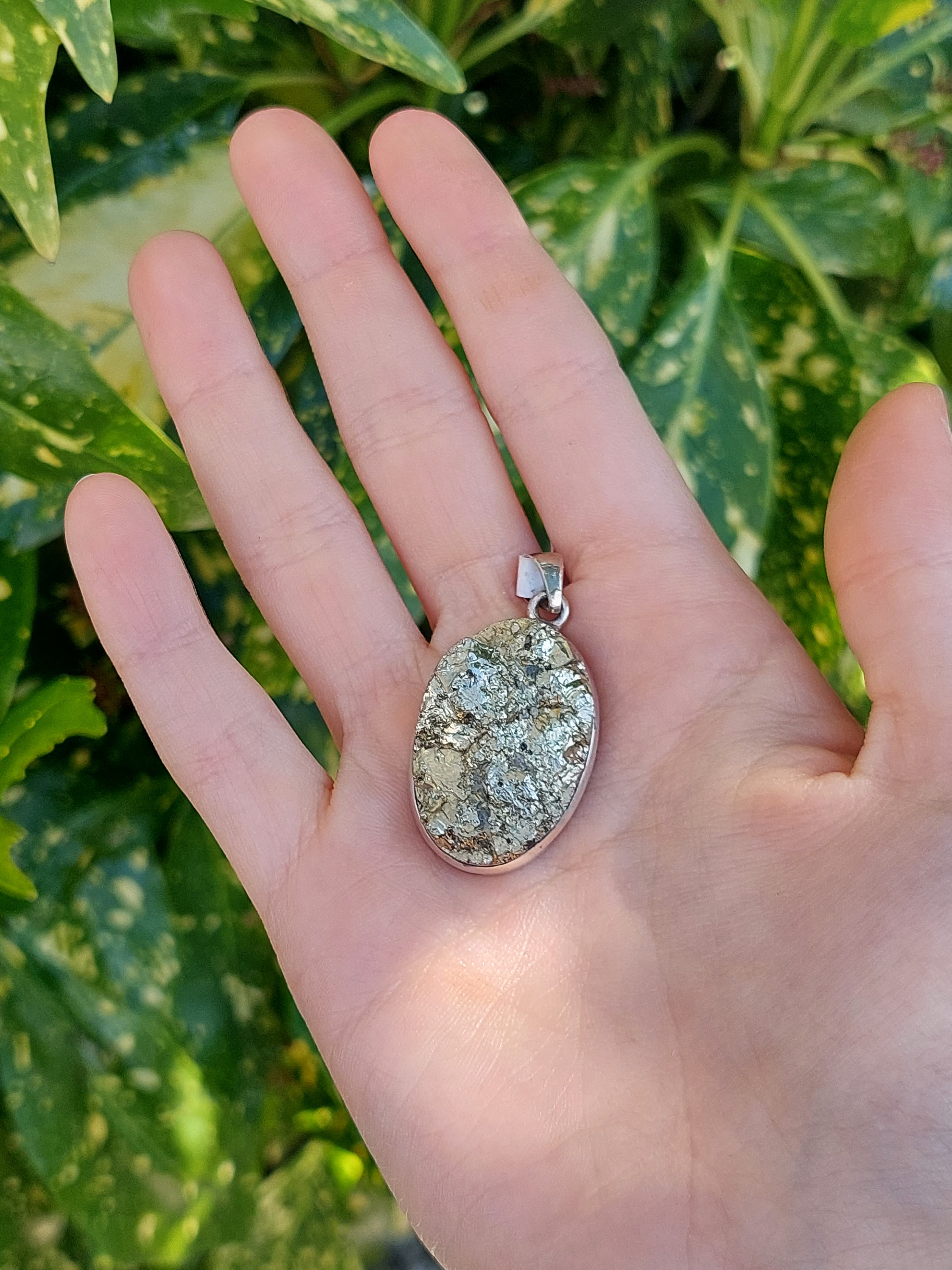 Natural Pyrite Oval Pendant