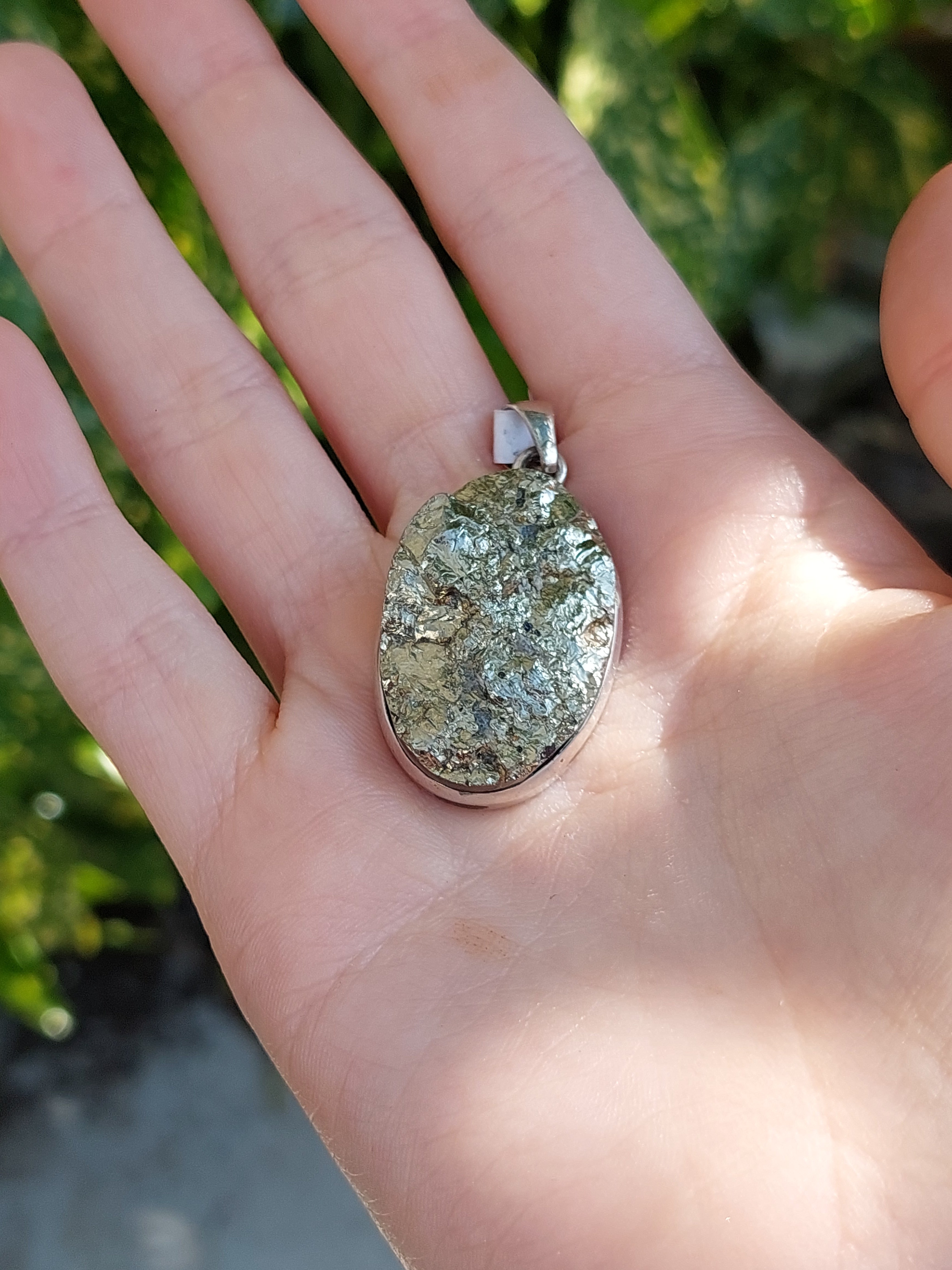 Natural Pyrite Oval Pendant