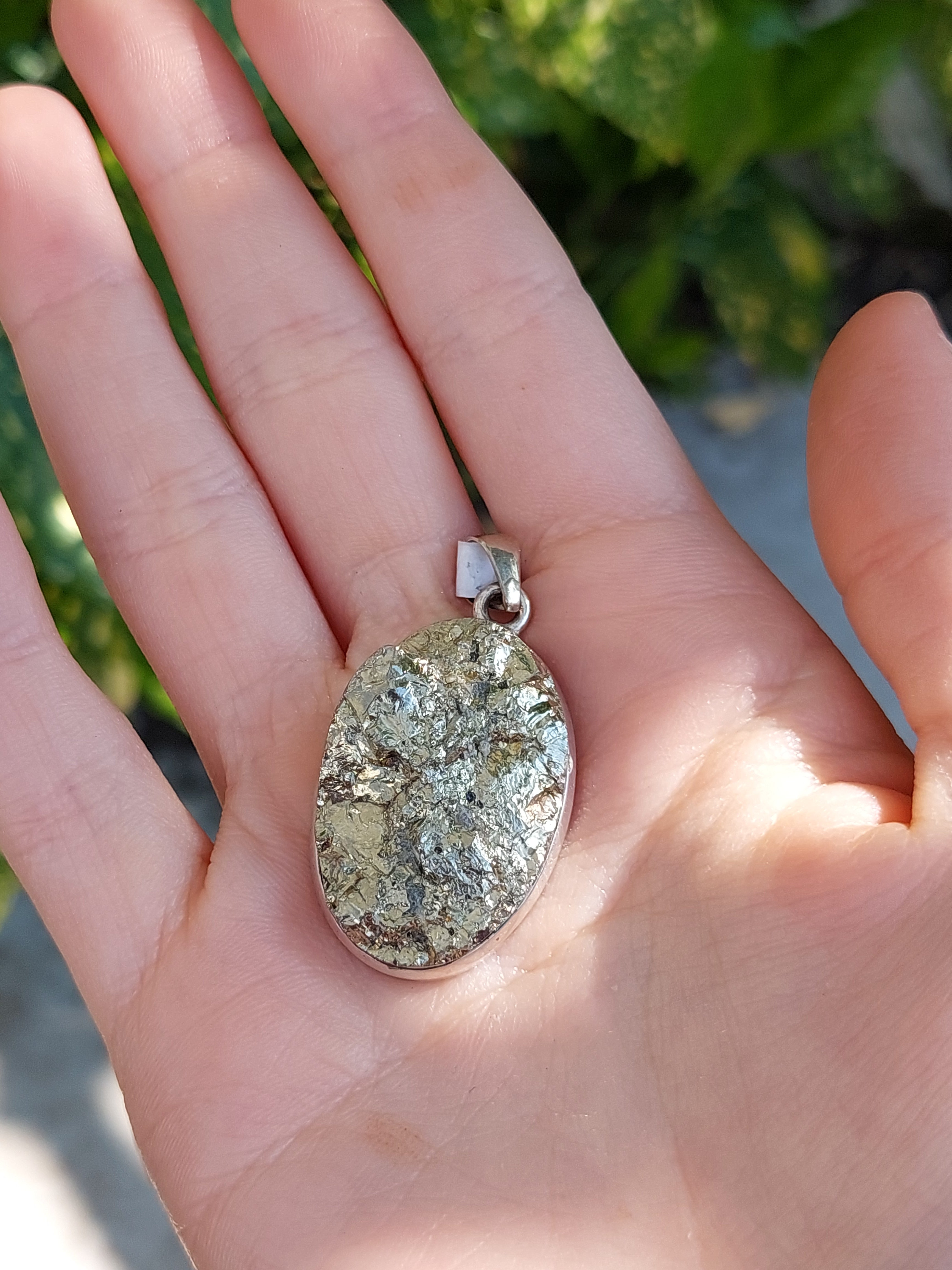Natural Pyrite Oval Pendant