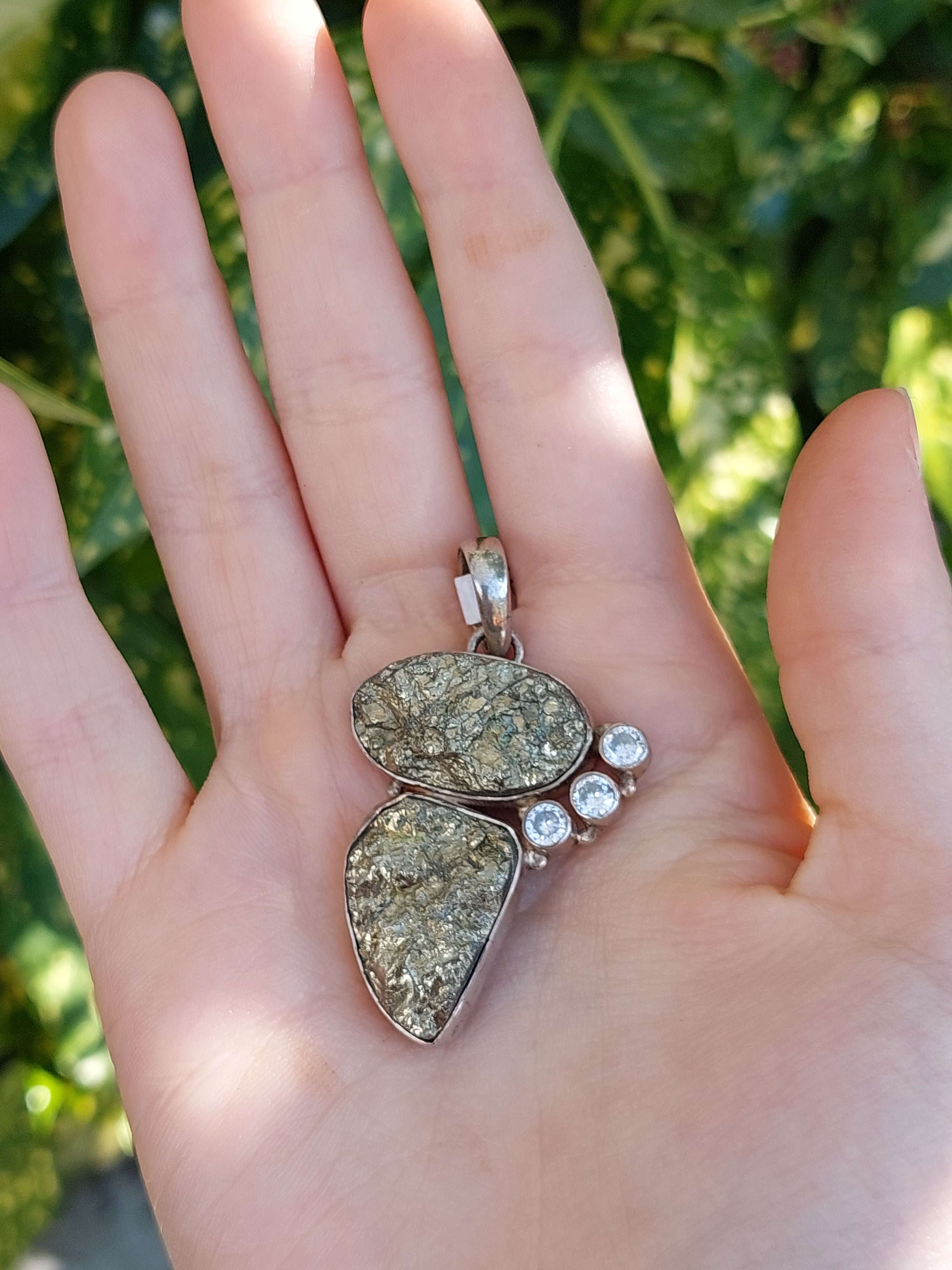 Double Pyrite and Quartz Pendant - 925 Sterling Silver