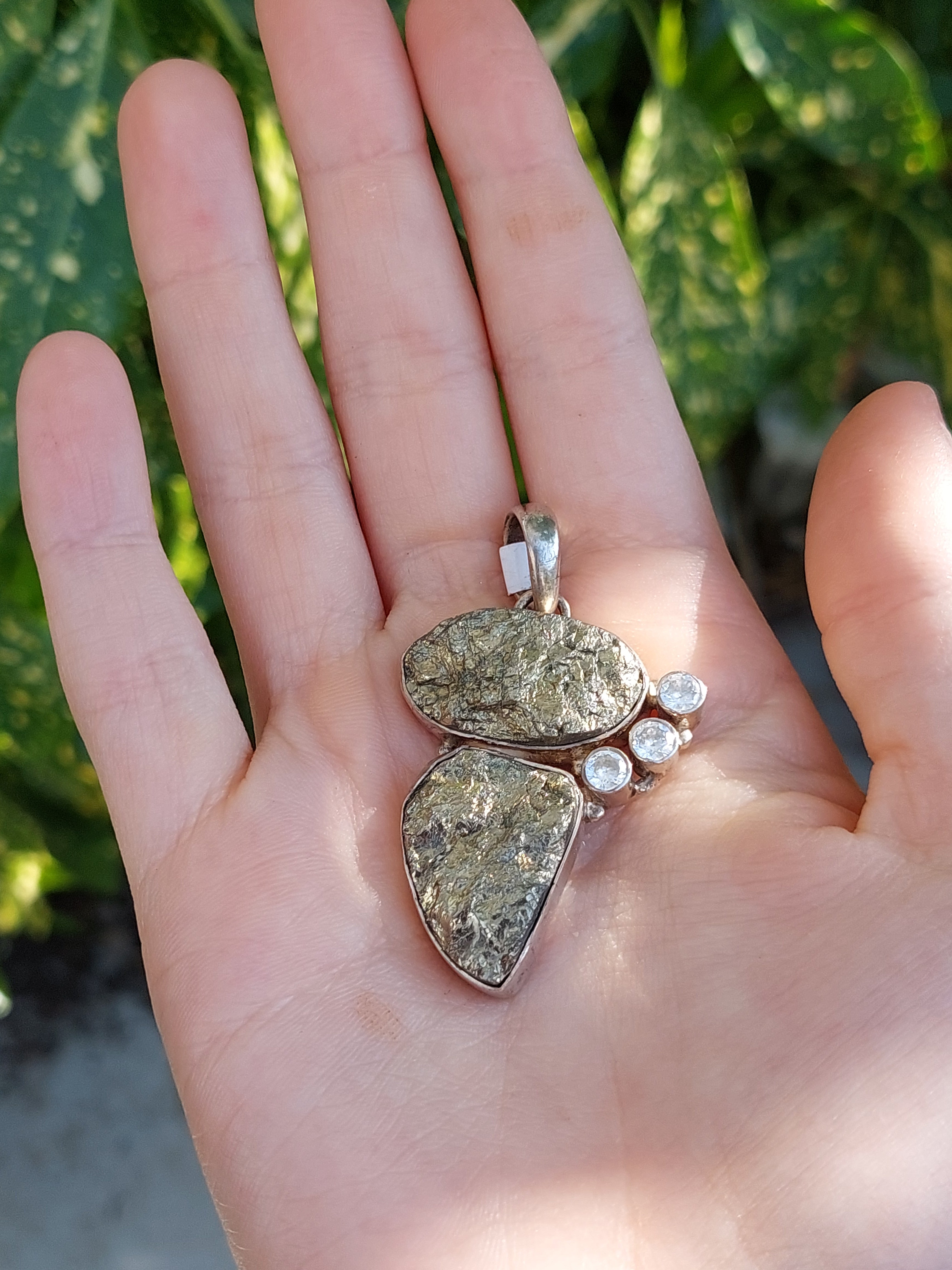 Double Pyrite and Quartz Pendant - 925 Sterling Silver