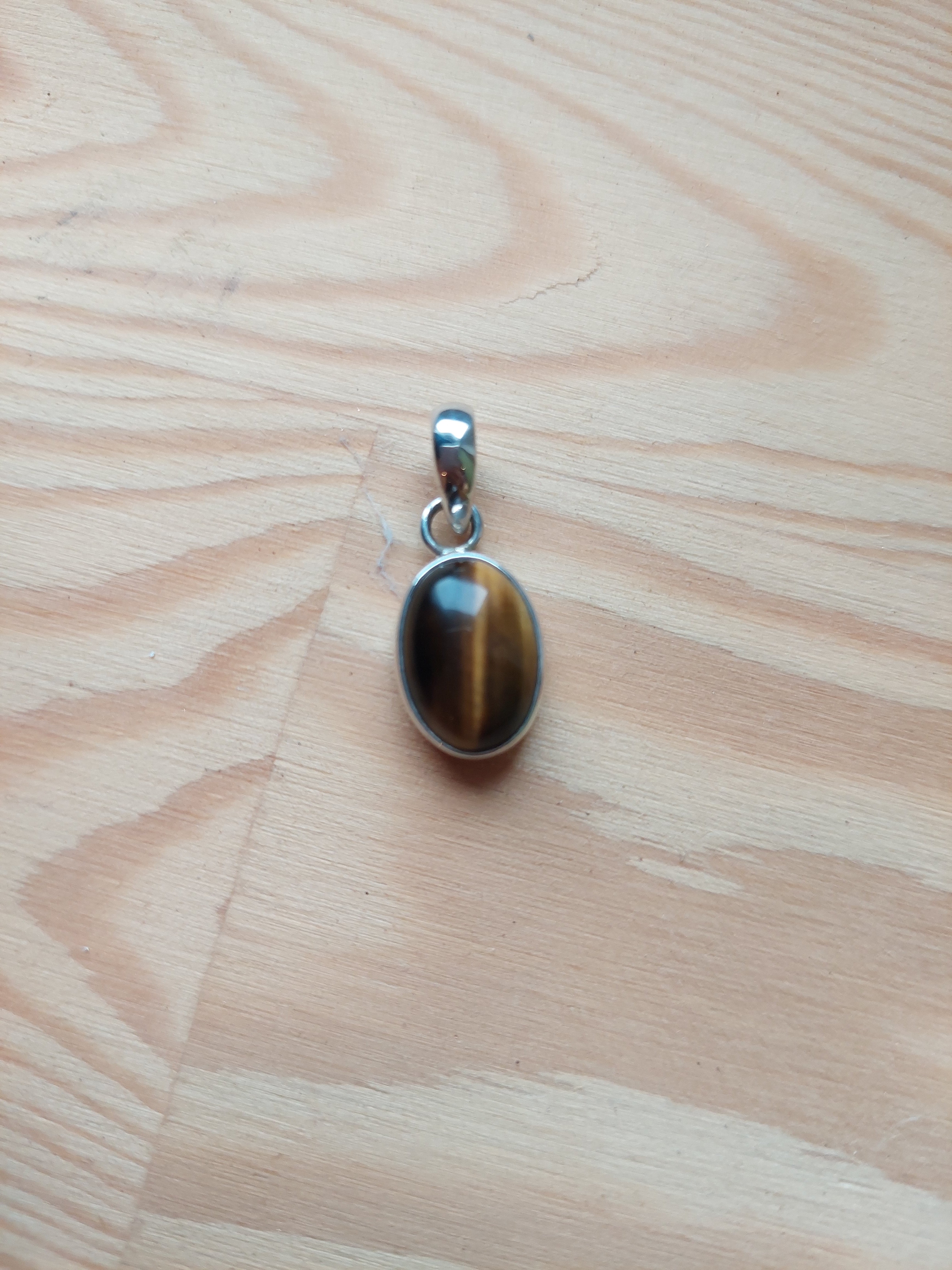 Tiger Eye Small Oval Pendant - Sterling Silver
