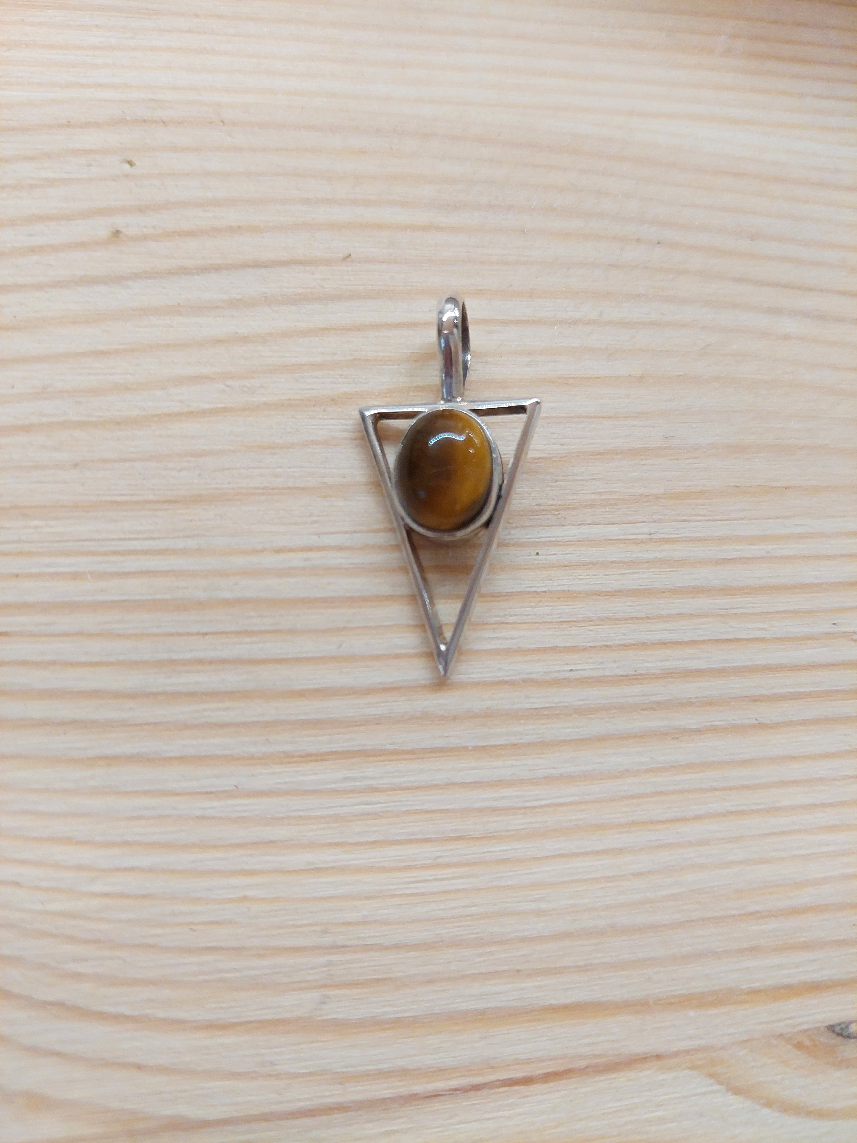 Tiger Eye Triangle Pendant with Oval Stone - Sterling Silver