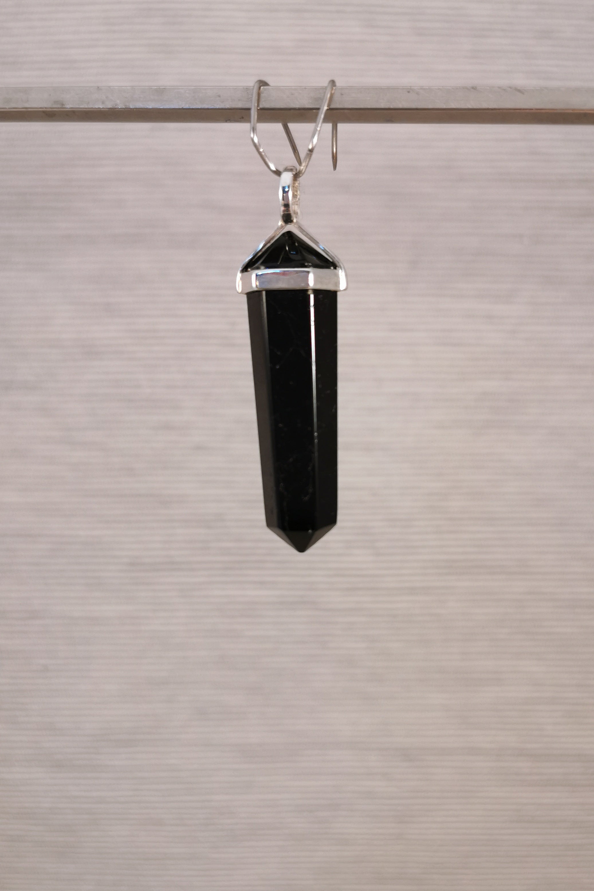 Black Tourmaline Double Terminated Point Pendant - 925 Sterling Silver