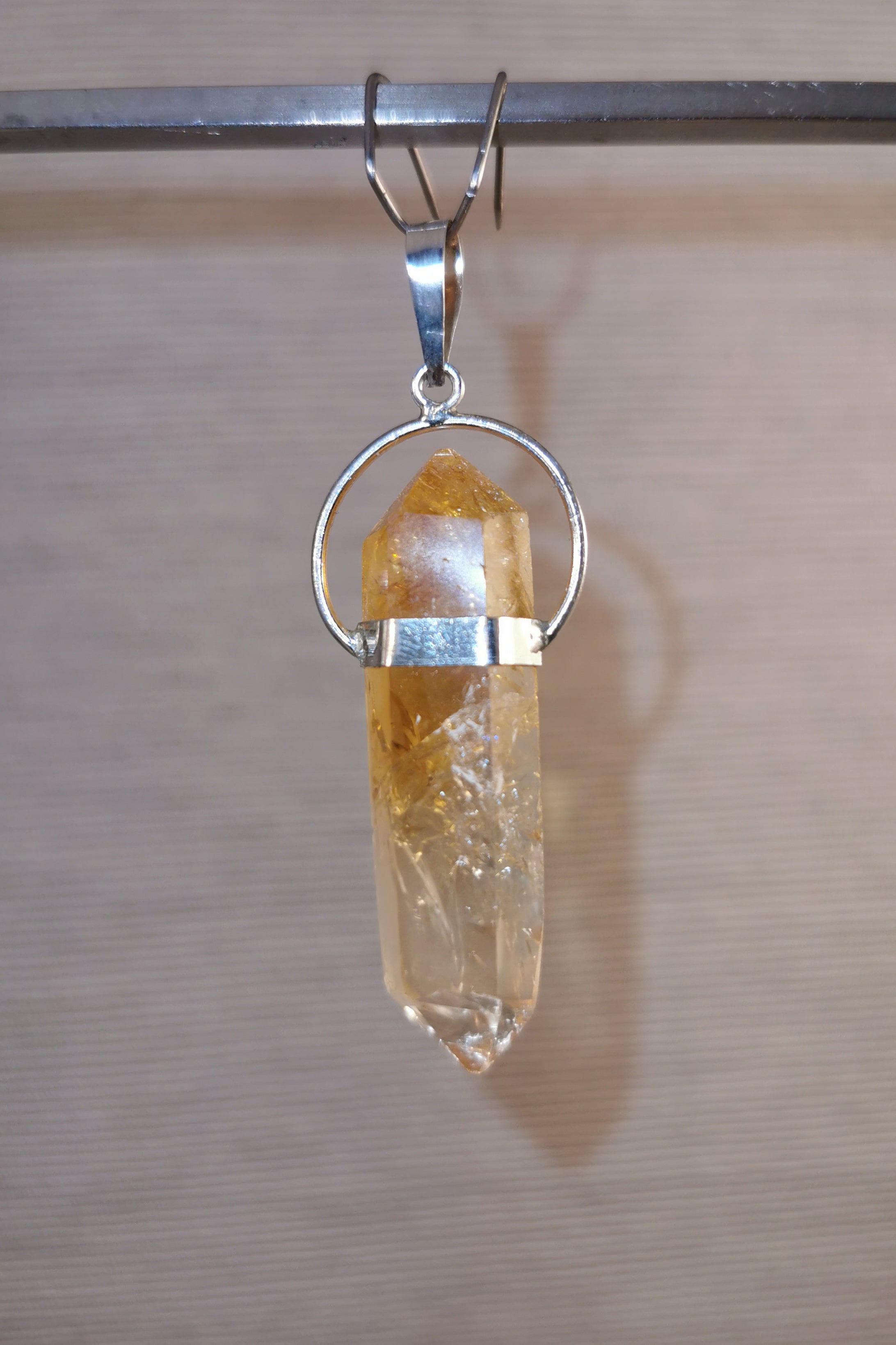 Citrine Double Terminated Point Pendant - 4.5cm - 925 Sterling Silver