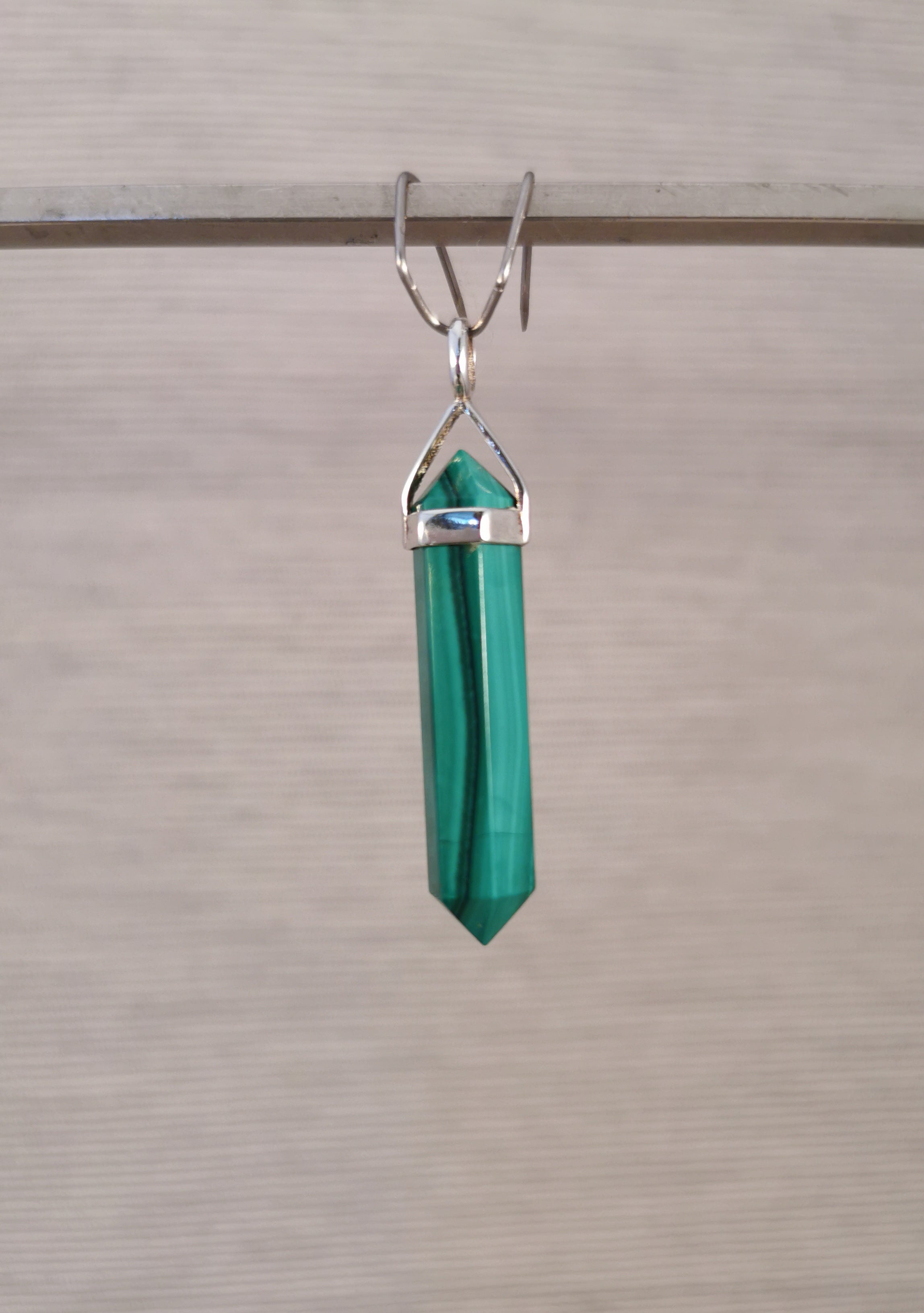 Malachite Double Terminated Point Pendant - 925 Sterling Silver