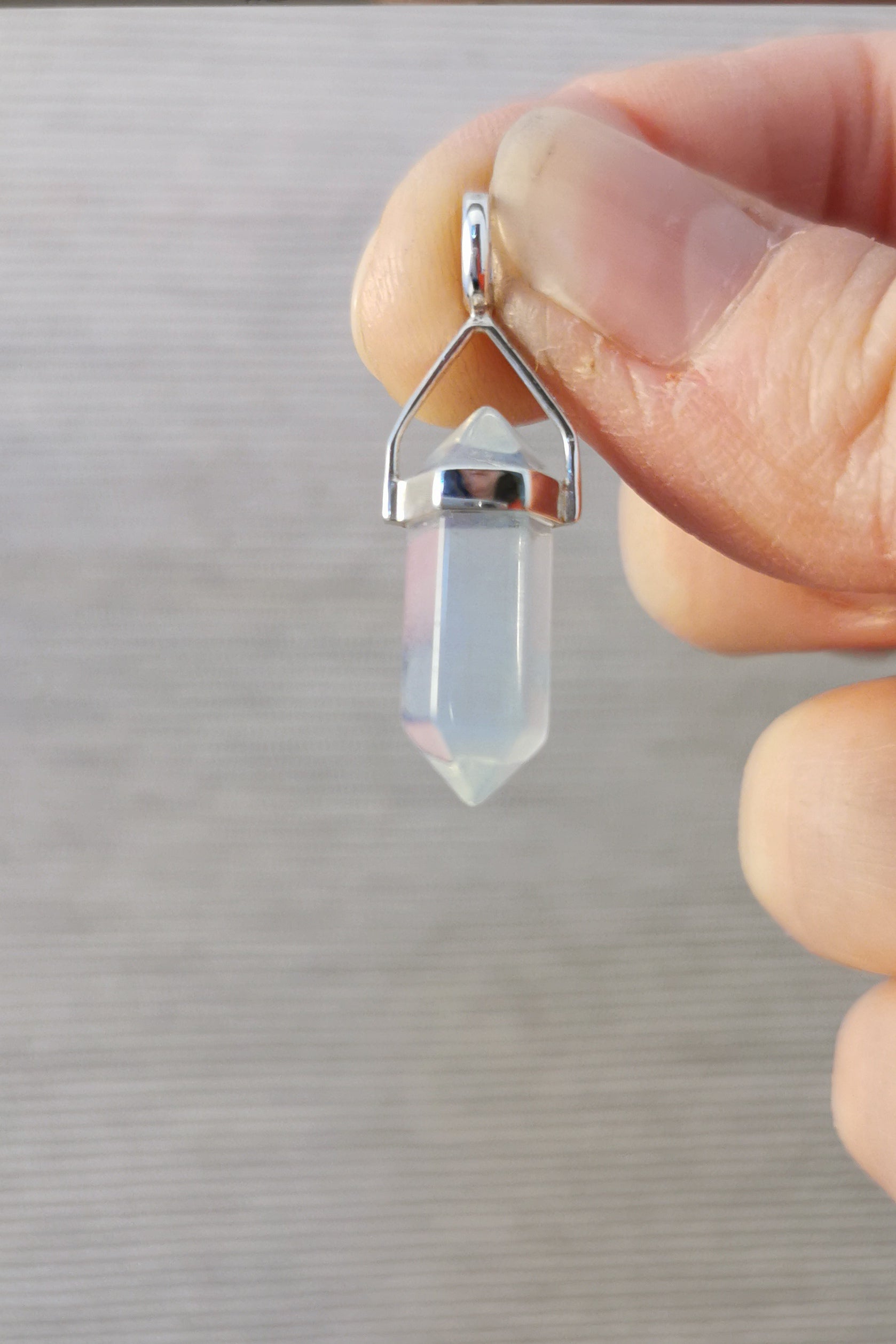 Opalite Double Terminated Point Pendant - 2cm  - 925 Sterling Silver