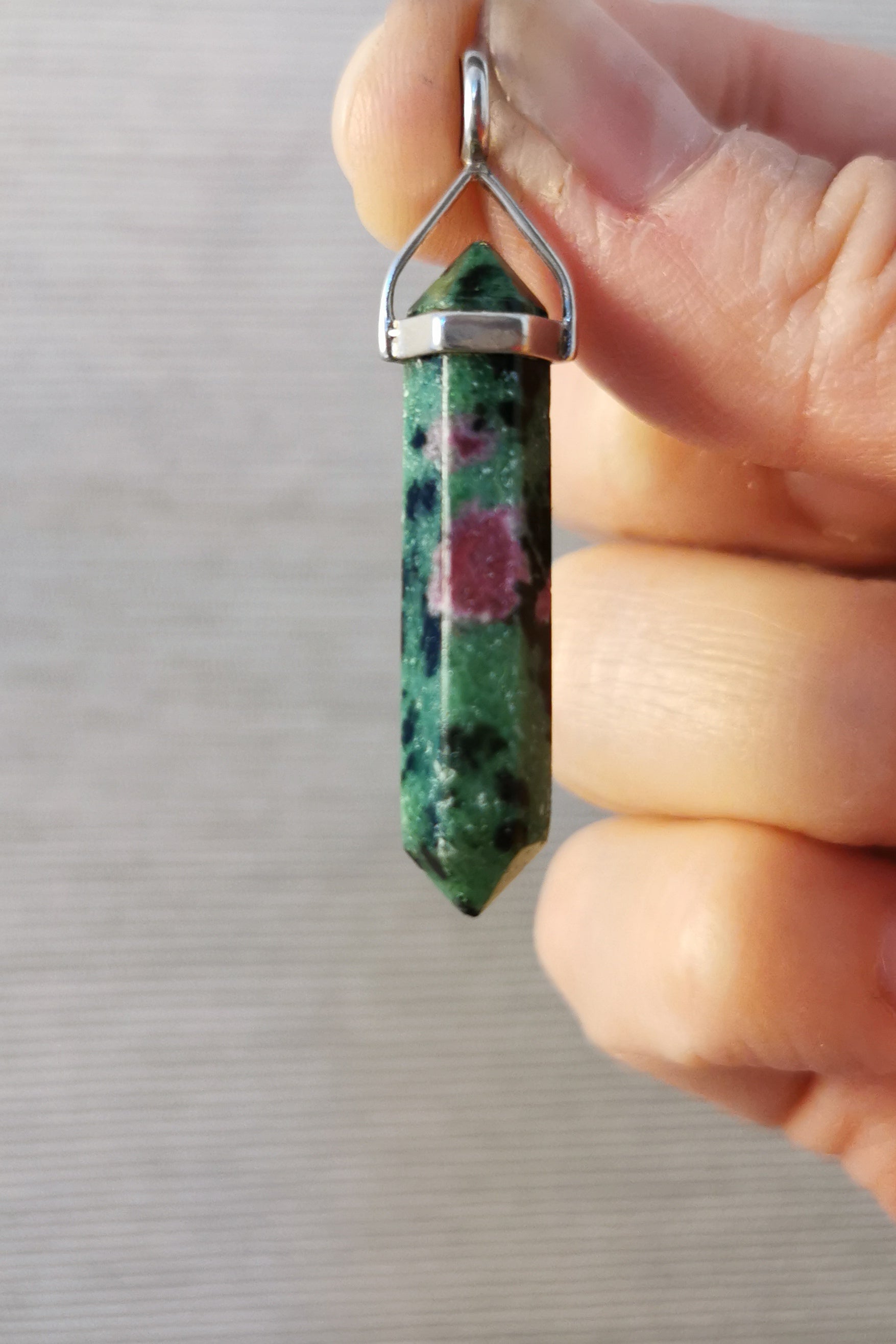 Ruby Zoisite Double Terminated Point Pendant - 925 Sterling Silver