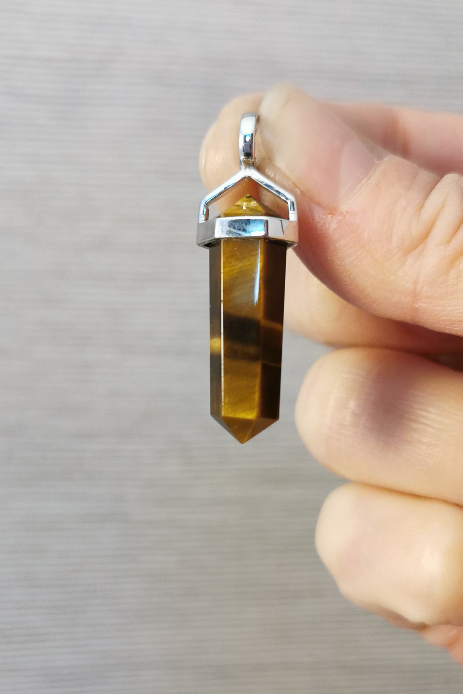 Tiger Eye Double Terminated Point Pendant - 2.7cm - 925 Sterling Silver