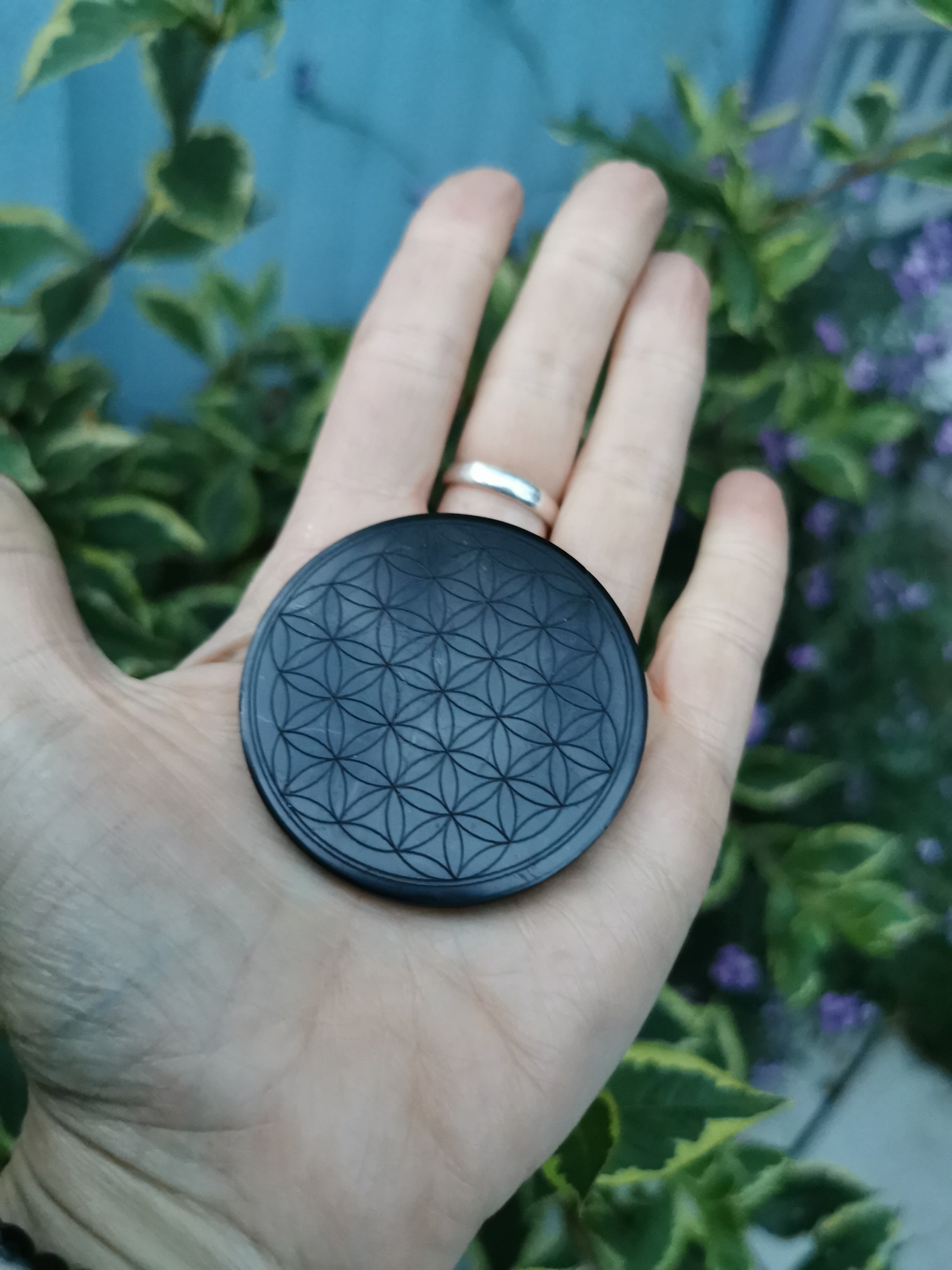 Shungite Flower of Life Engraved Disc