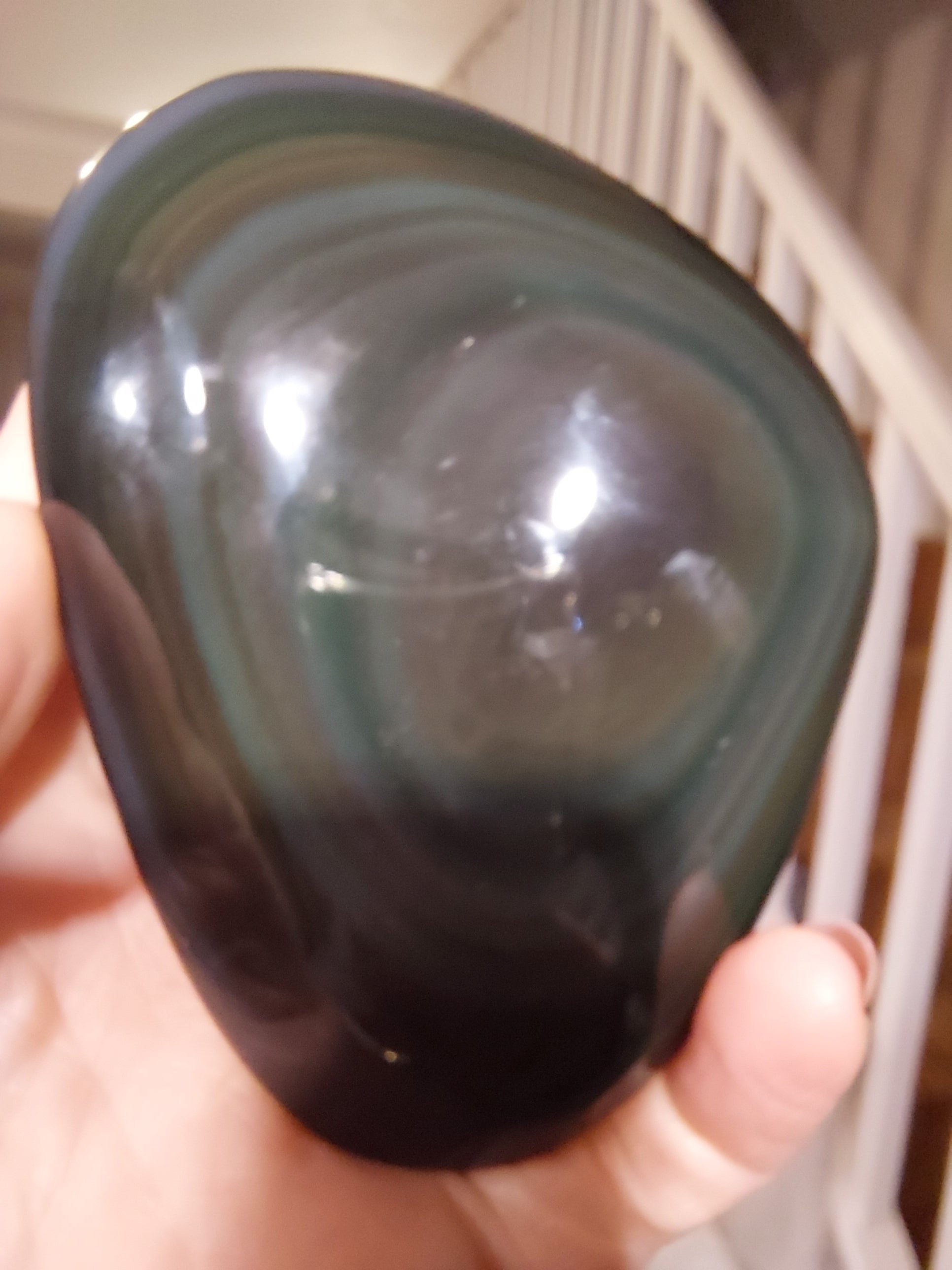 Rainbow and Silver Sheen Obsidian Palm Stone