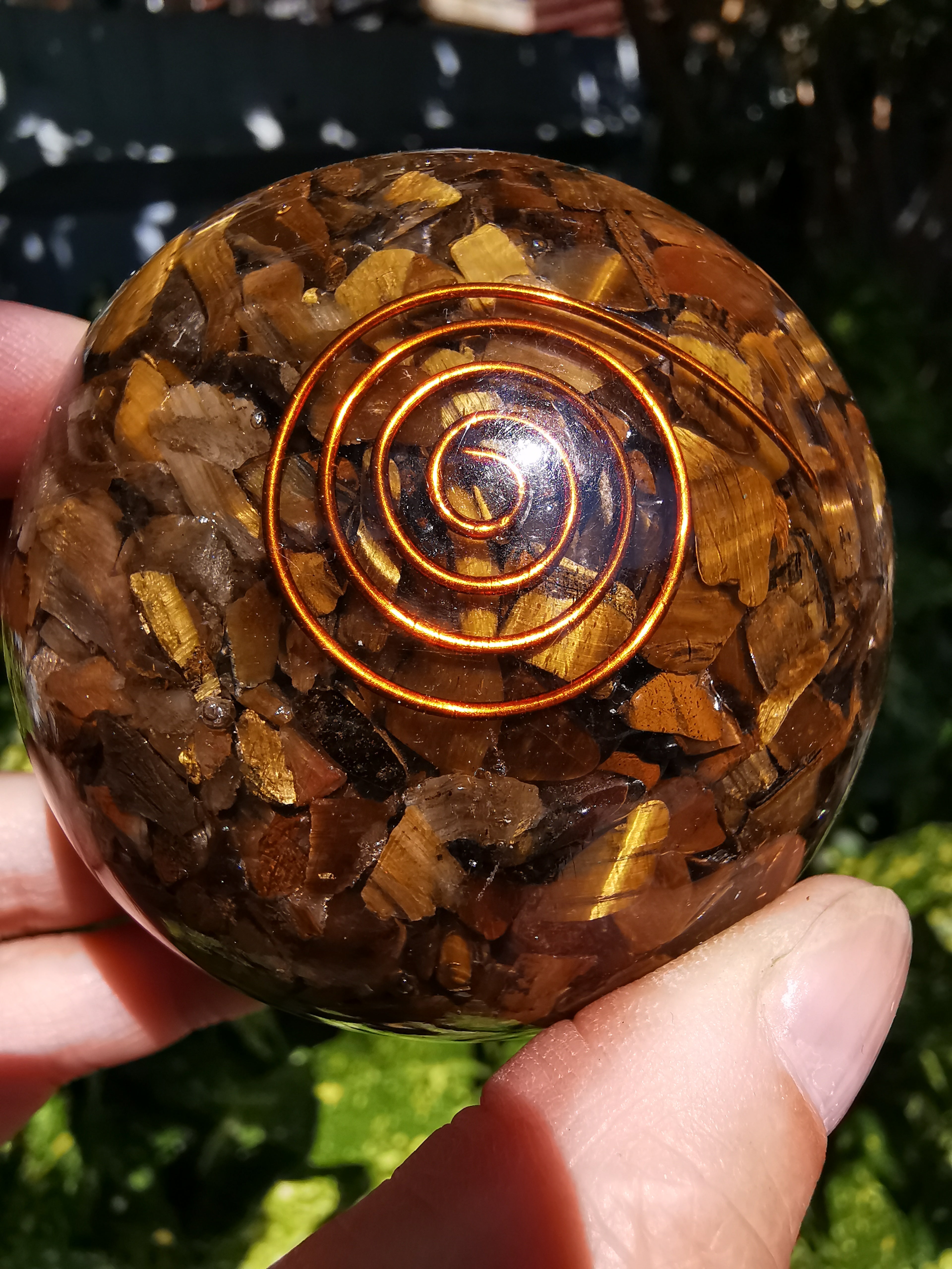 Orgonite Sphere with Tiger Eye - 6.2cm (diameter)