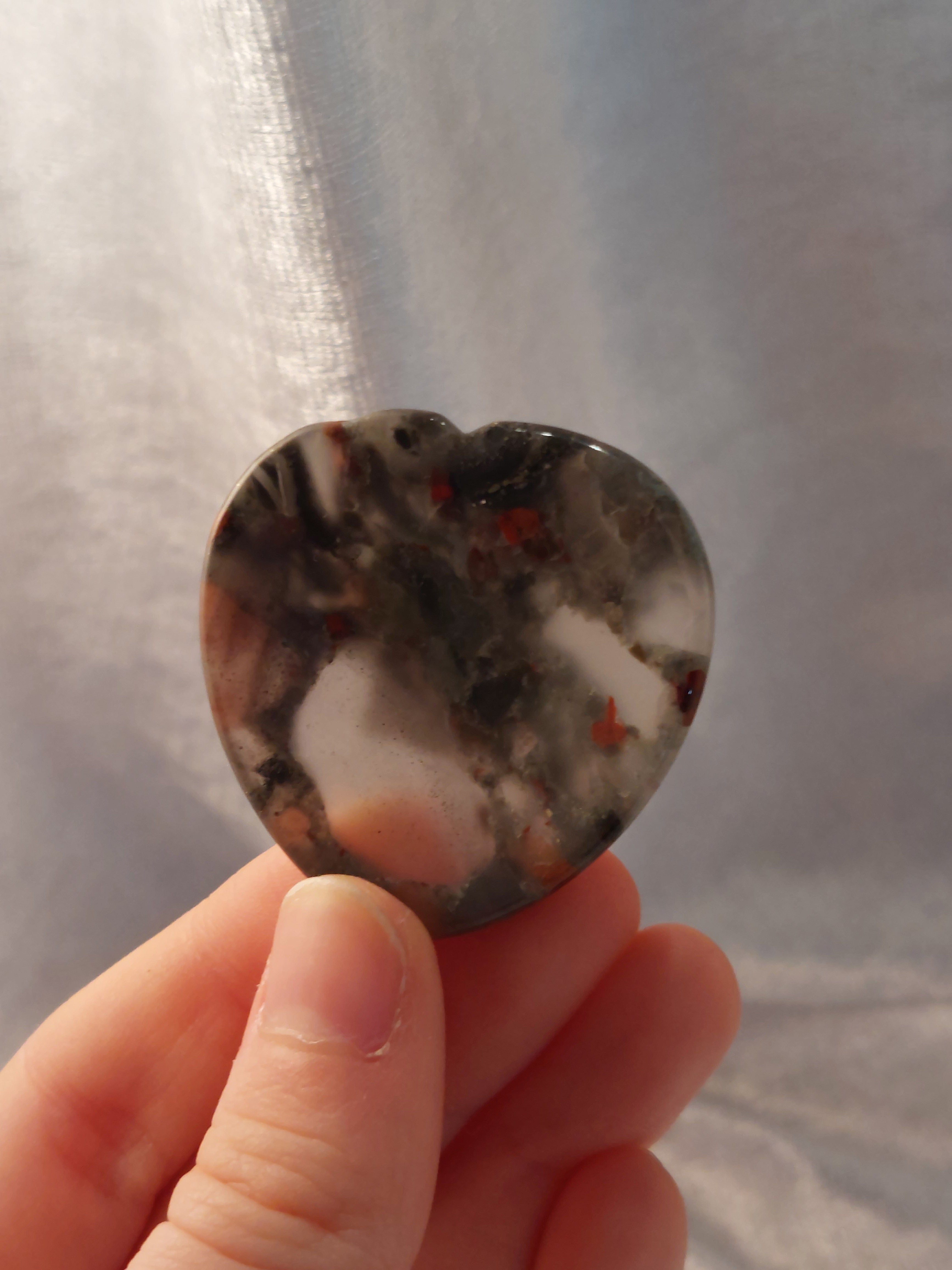 Bloodstone (Heliotrope) Heart Shaped Thumb Stone